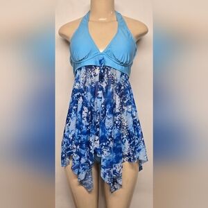 Two Piece Dress Swimsuit Bathing Suit Padded Bra Ties At Neck New L